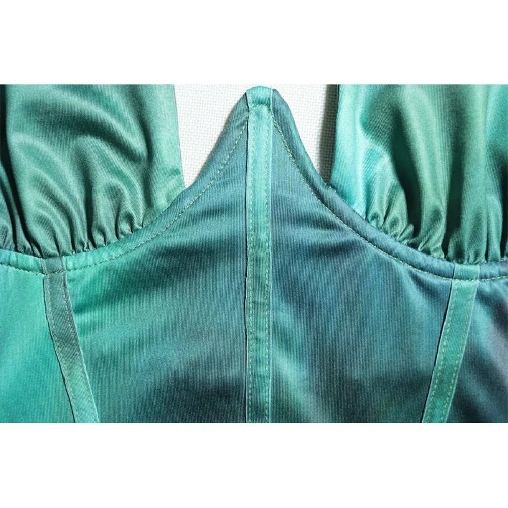 Micas Green Halter Maxi Dress Ruched Slit Bodycon Party Cocktail Evening XL - Picture 7 of 8